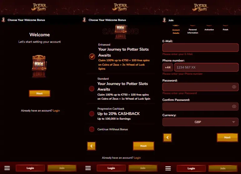 Potter Slots Casino registr